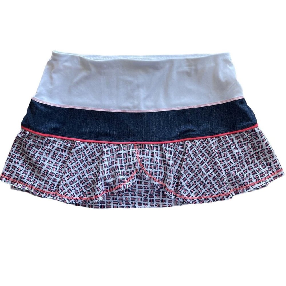 Lucky In Love Tennis Skort‎ Skirt Womens Size Large L Tiered Ruffle Pink Blue